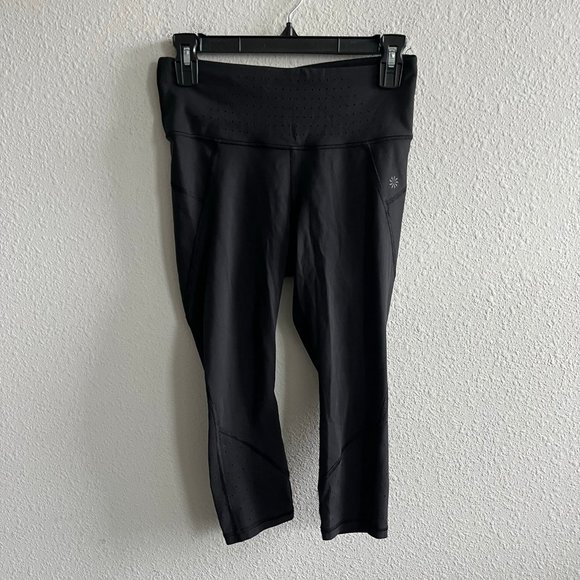 Athleta Women's Stealth Trucool Black Capri Laser Cut Leggings Size S - Picture 2 of 11